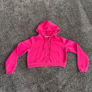 Pink cropped zip up hoodie